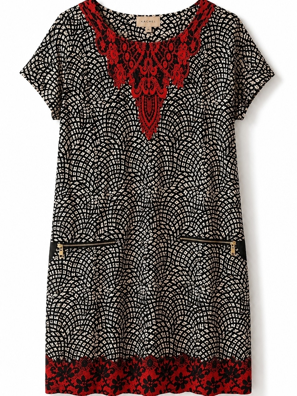 Kachel Anthropologie 100% Silk Embroidered Boho Tunic Dress Pockets Size 4